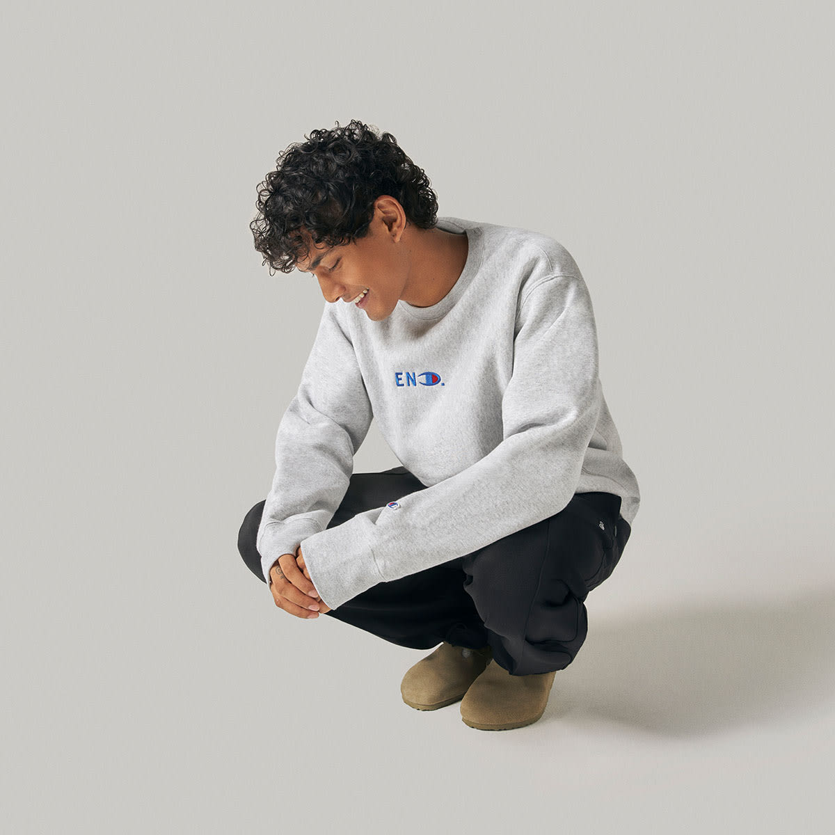 END. x Champion Reverse Weave Crew Sweat (Grey Marl) | END. Launches