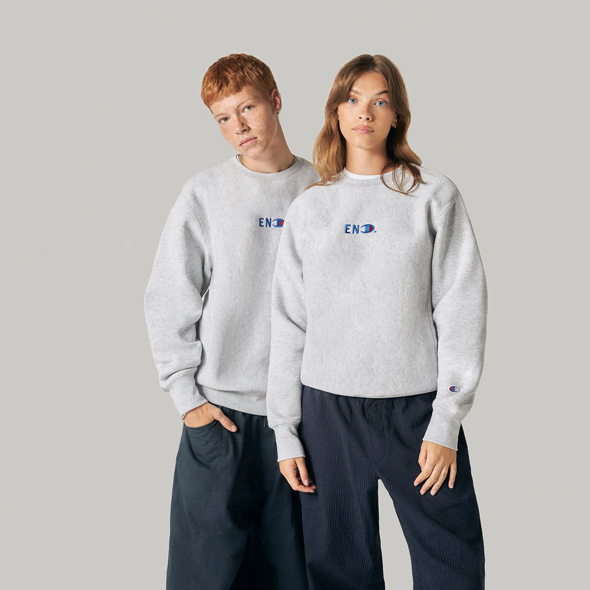 END. x Champion Reverse Weave Crew Sweat (Grey Marl) | END. Launches