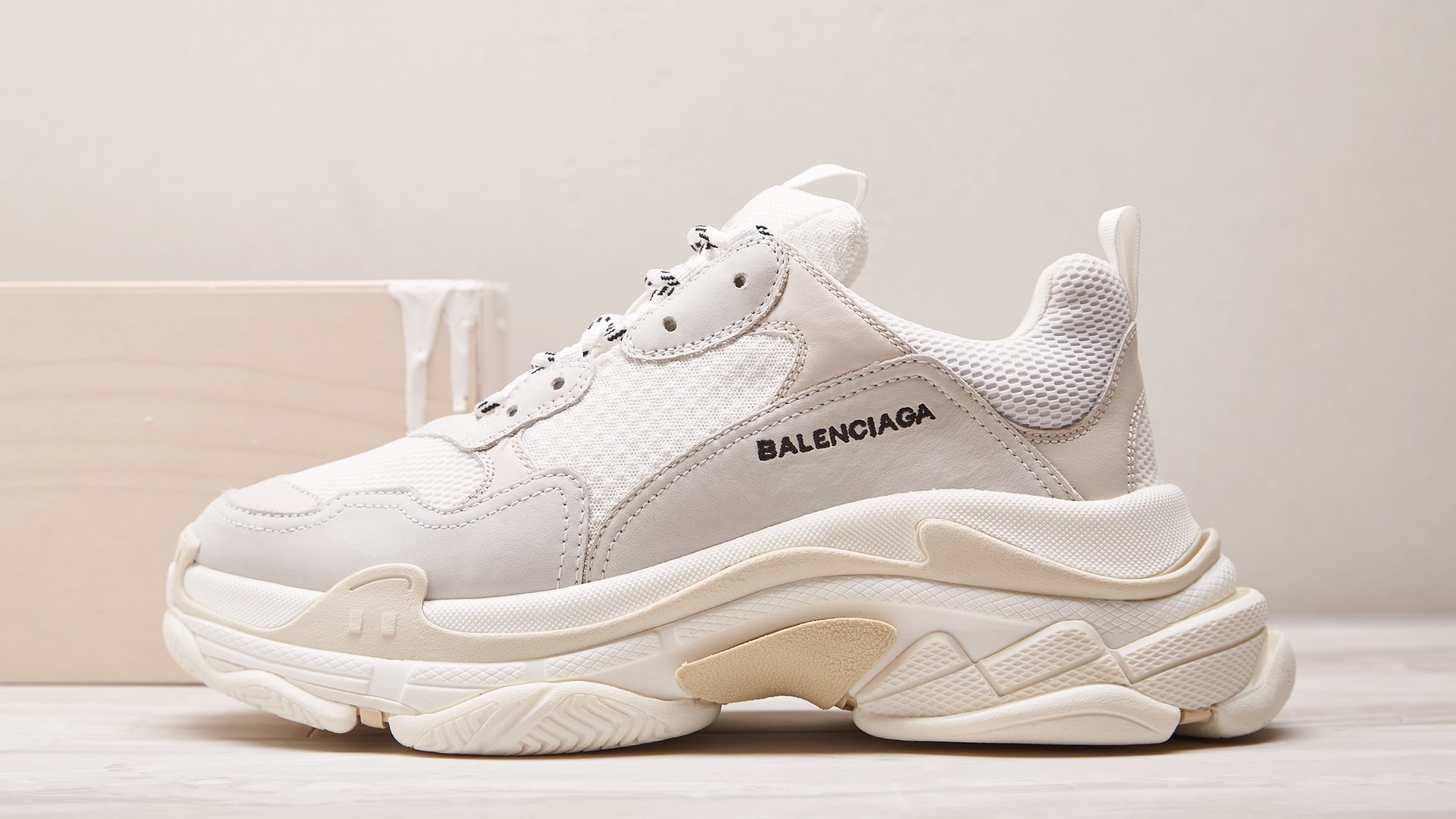 Balenciaga Vintage Triple Sole Sneaker (White & Cream) | END. Launches
