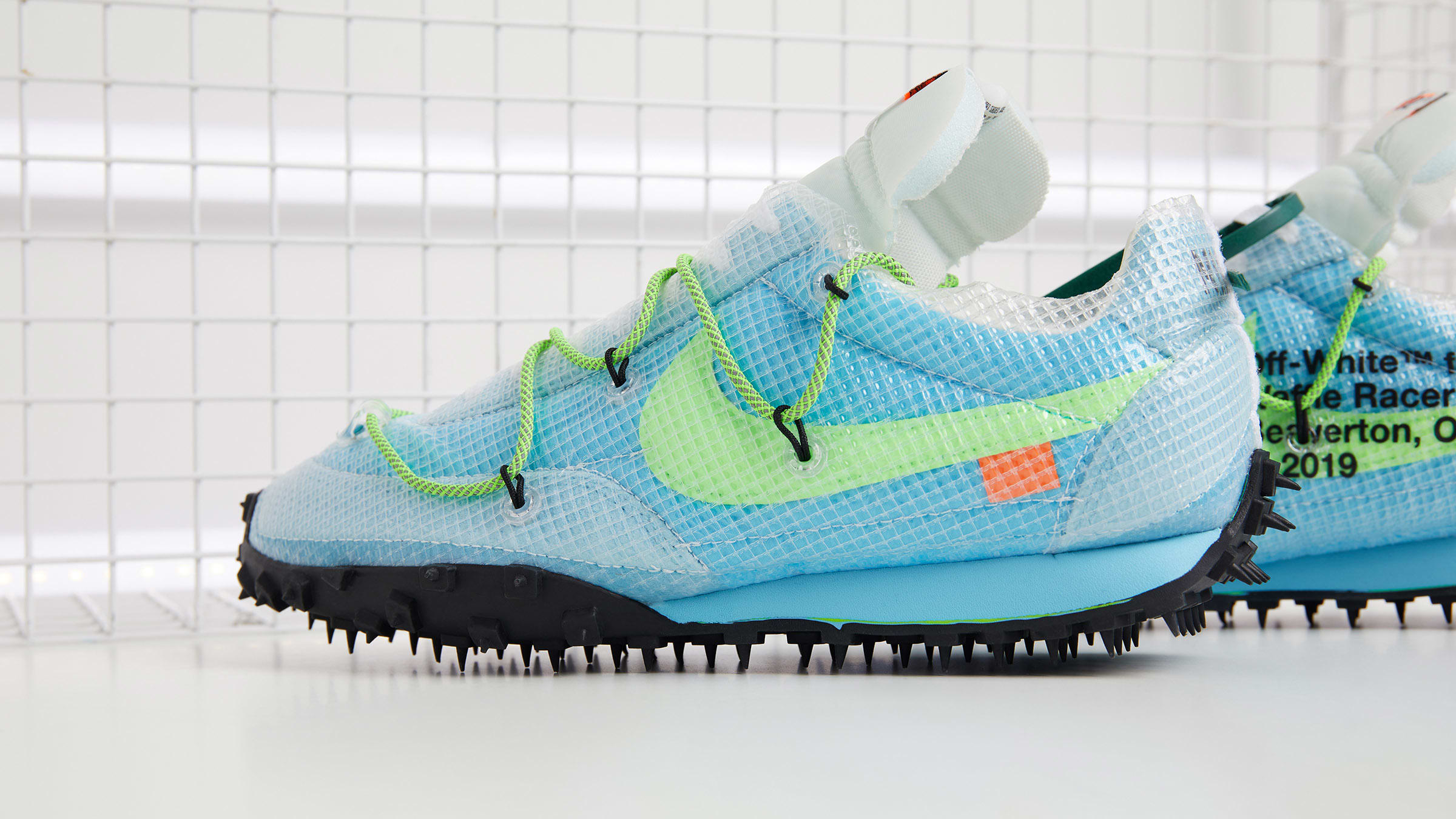 Nike x Off-White Waffle Racer (Vivid Sky & Electric Green) | END. Launches