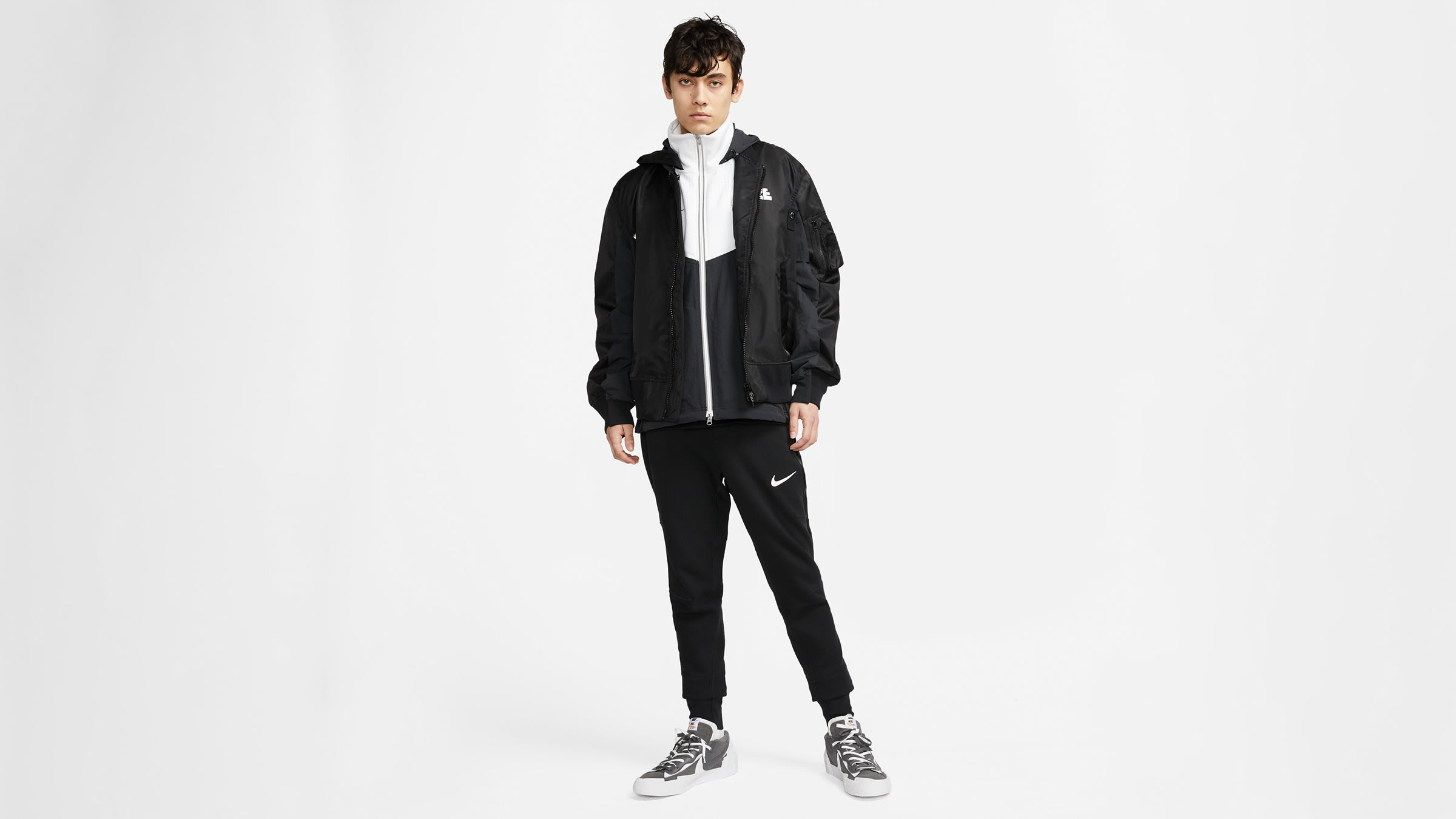 Nike x Sacai Layered Bomber Jacket (Black) | END. Launches