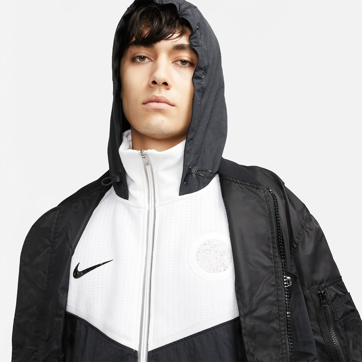 Nike x Sacai Layered Bomber Jacket (Black) | END. Launches