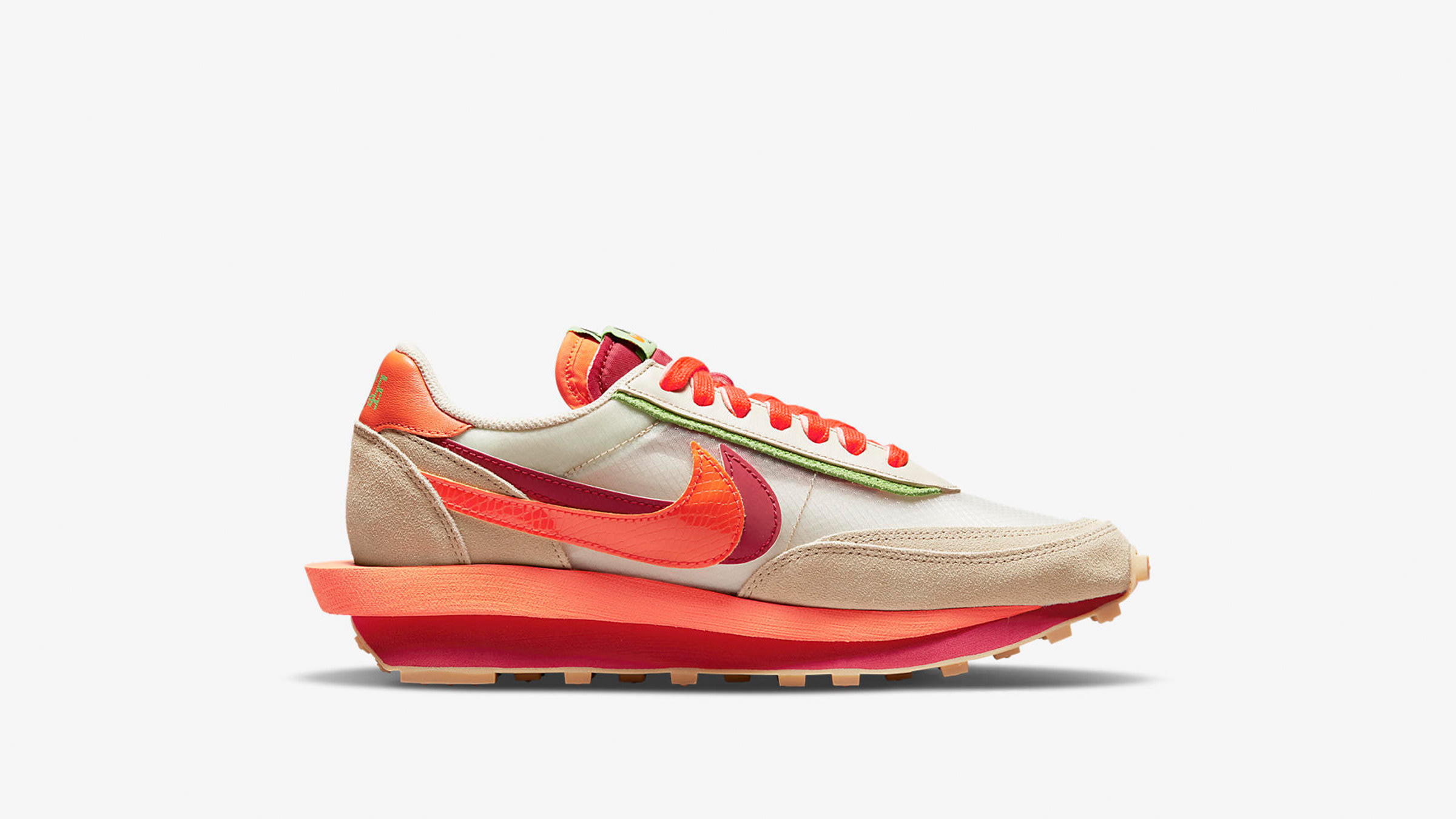 Nike x Sacai x CLOT LDWaffle (Orange Blaze & Deep Red) | END. Launches