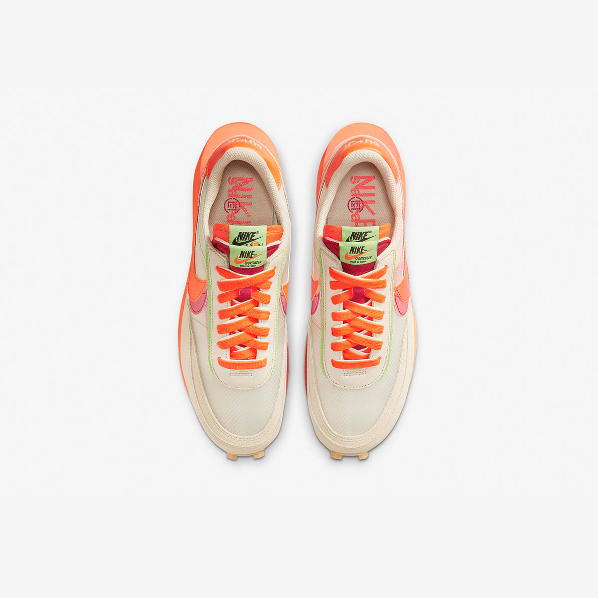 Nike x Sacai x CLOT LDWaffle (Orange Blaze & Deep Red) | END. Launches