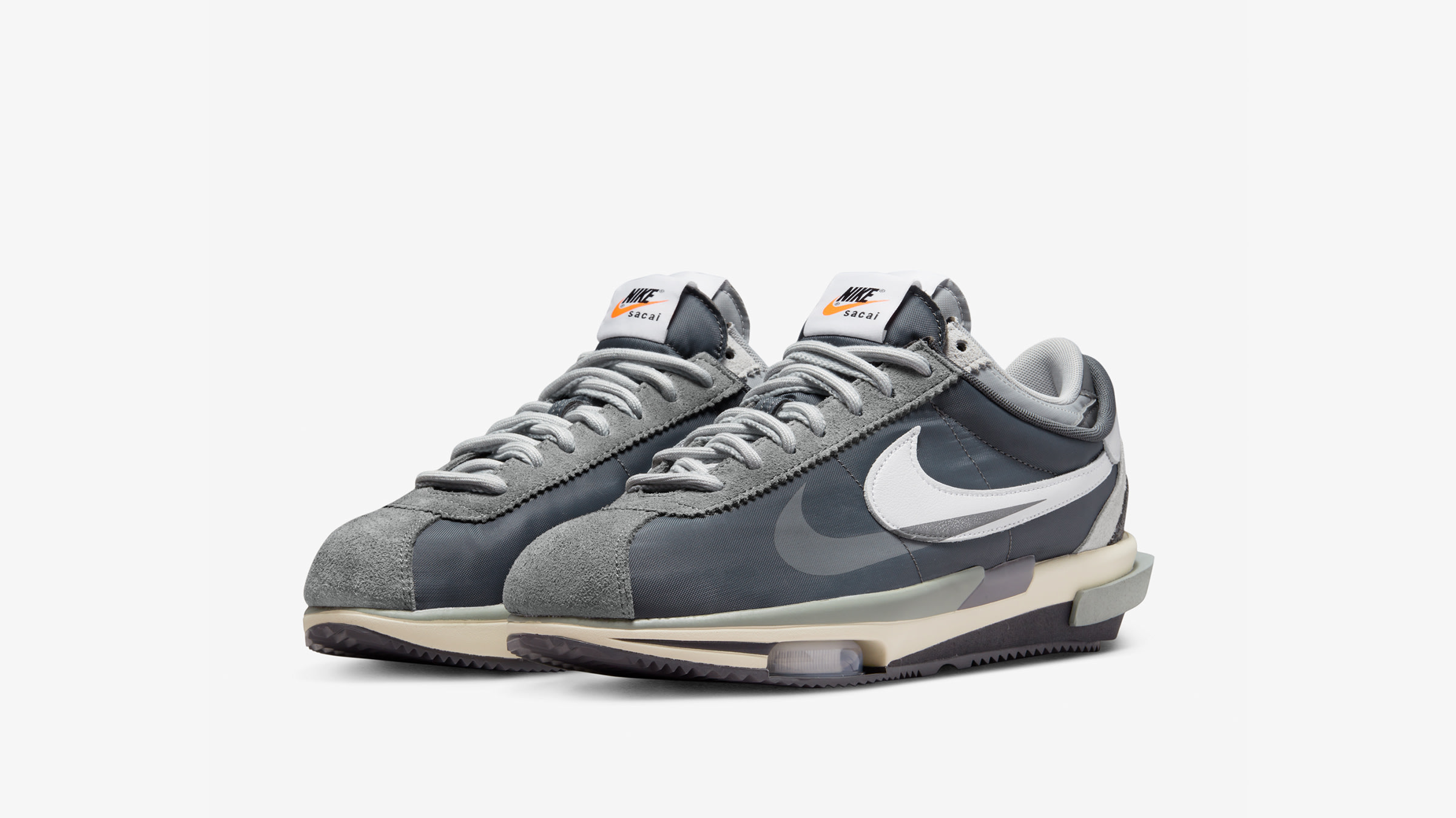 Nike X Sacai Zoom Cortez Sp (Iron Grey, White & Light Cream