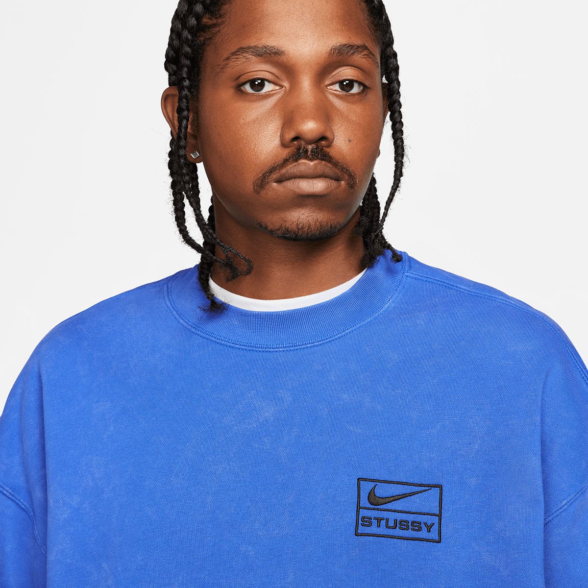 Nike x Stussy Acid Wash Crew Sweat (Game Royal & Black) | END 