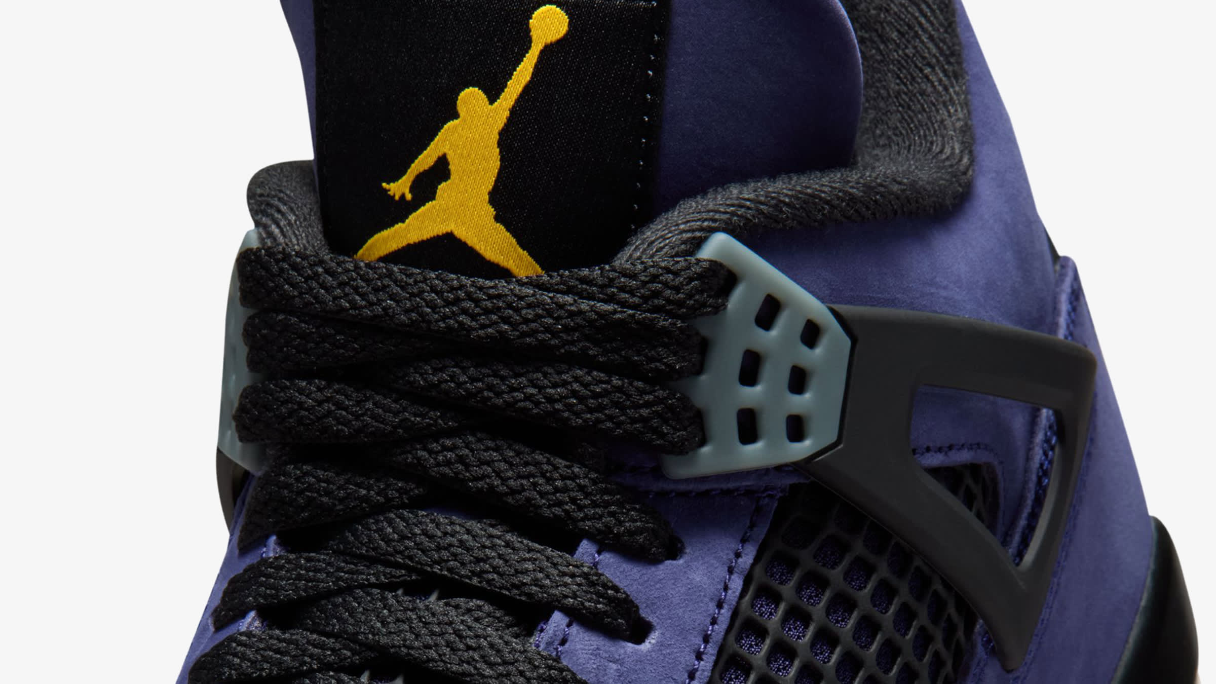 Air Jordan 4 Lakers Imperial Purple outsole and midsole showing visible Air unit